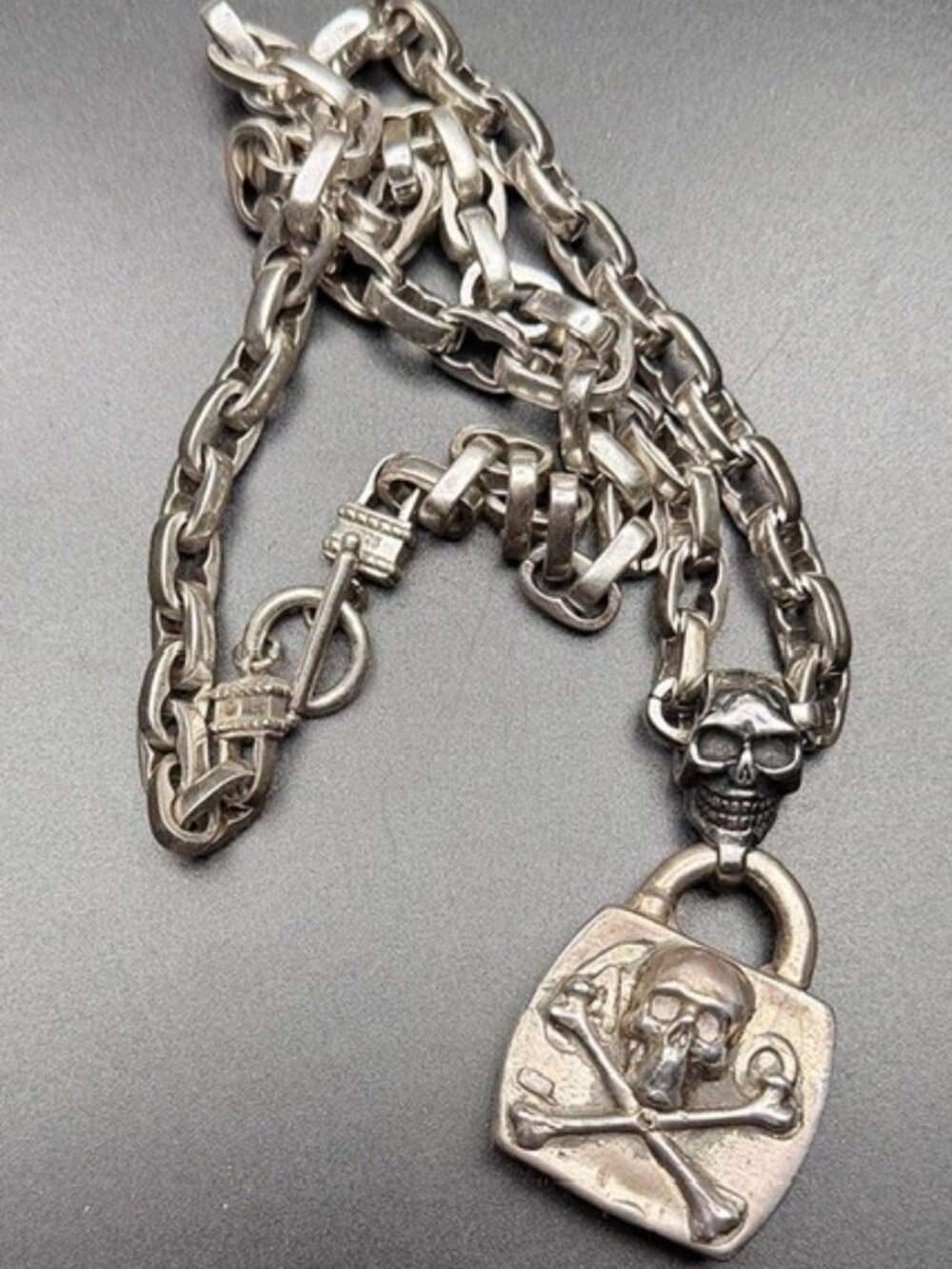 C'est Magnifique .925 Large Skull AMCO Padlock Oxidized 2009 RARE 225grams total